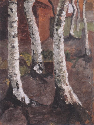 Birch Trunks in Front of Red Farmstead by Paula Modersohn Becker